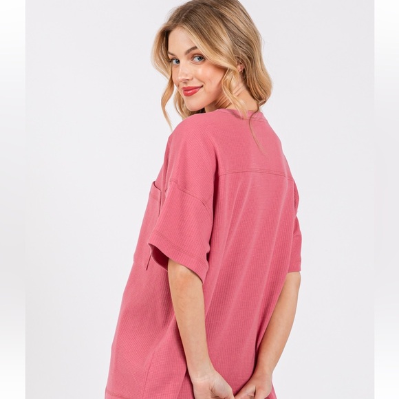 42 Solid Textured Drop Shoulder Top - Picture 5 of 6